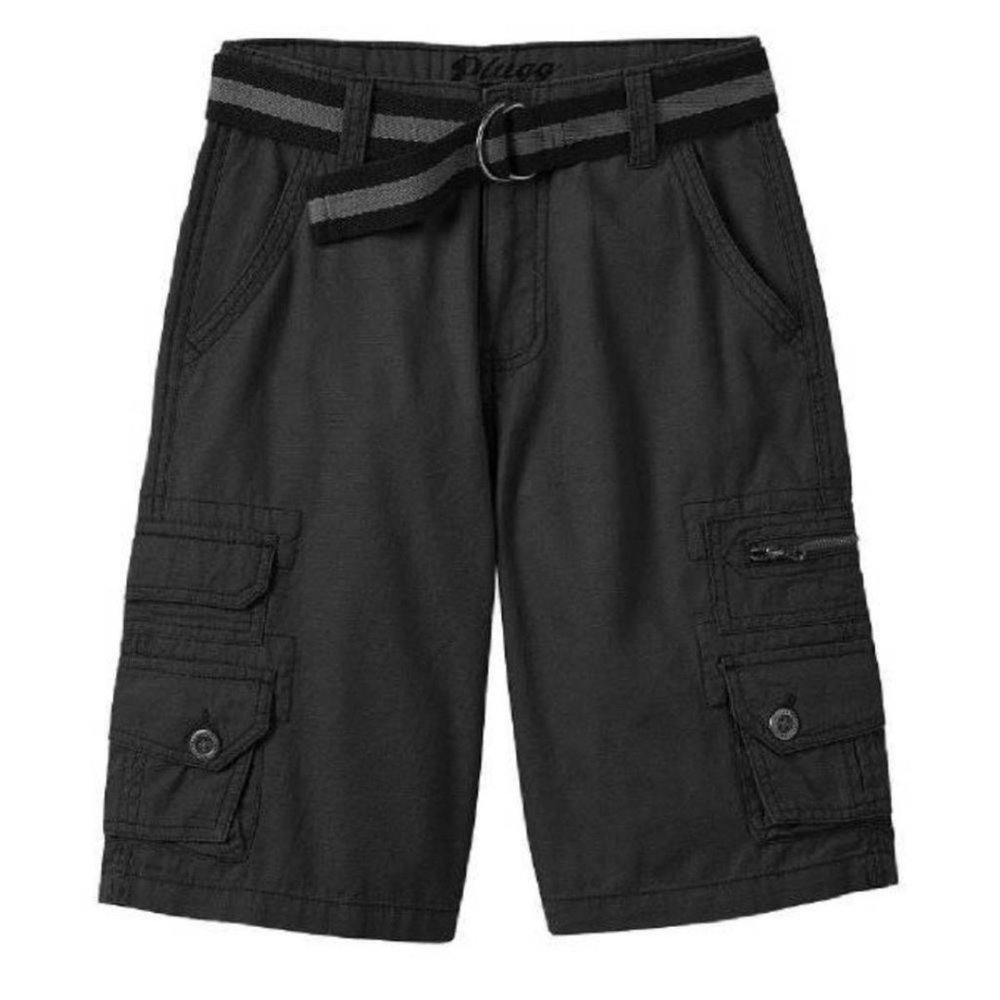 Boys Cargo Shorts Adjustable Waist 12 Plugg Trekker Black Belted 8 Pockets